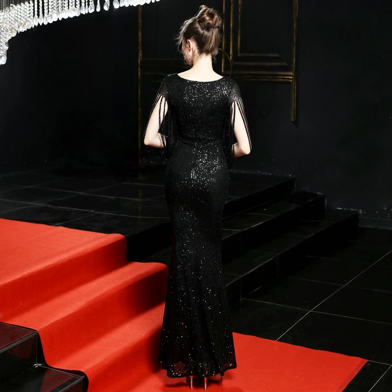 YIDINGZS вечернее платье с v-образным вырезом и блестками с длинным рукавом элегантное вечернее платье YD16637