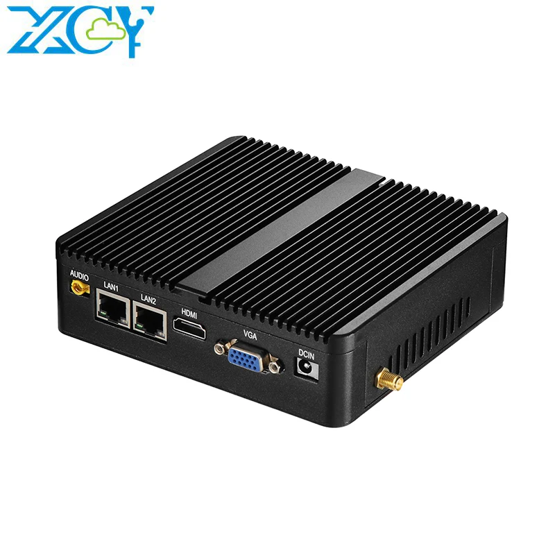 Artículo caliente Mini PC Celeron J1900 Quad-Core Dual LAN 2 * COM sin ventilador Mini ordenador Celeron N2830 J1800 Windows 10 NetTop 300M WIFI HDMI VGA 0BJkEDAXE