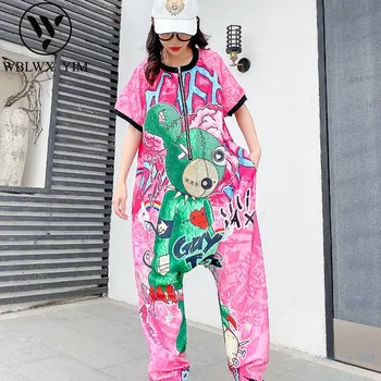 

2020 Summer Women Jumpsuit Fashion Print Rhinestone Romper Loose Short sleeve Jumpsuits Female Casual Rompers Plus Size Overalls