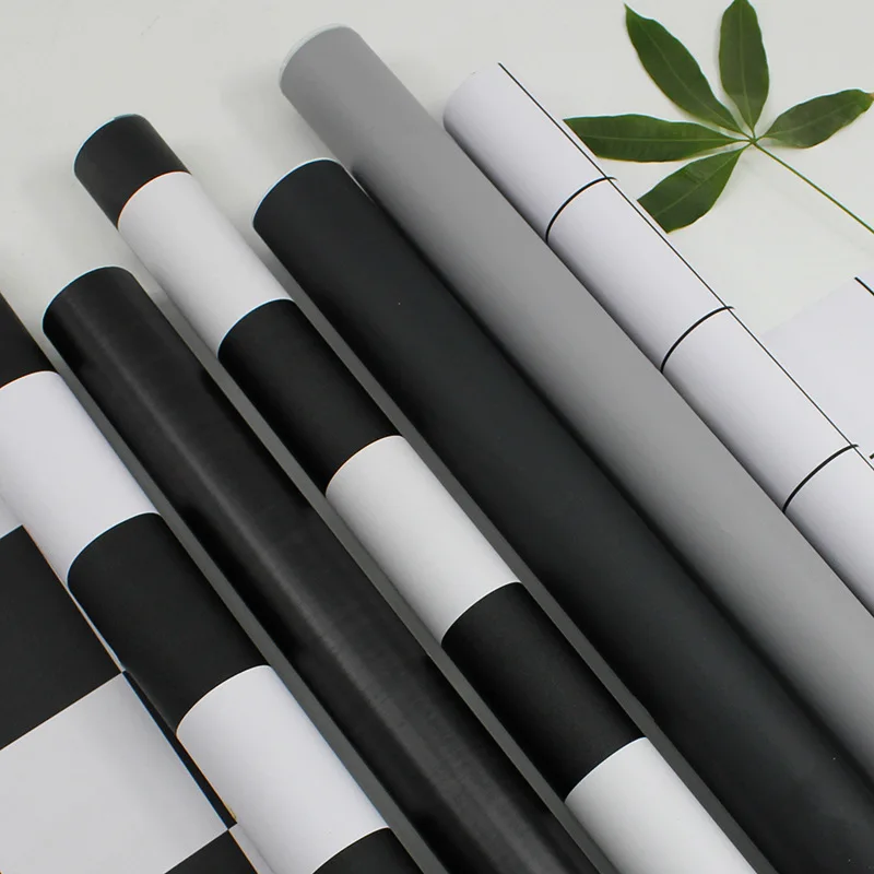 

Black And White Stripes Wallpaper Self-Adhesive PVC Waterproof Mediterranean-Style Plaid Bedroom Living Room Dormitory Solid Col