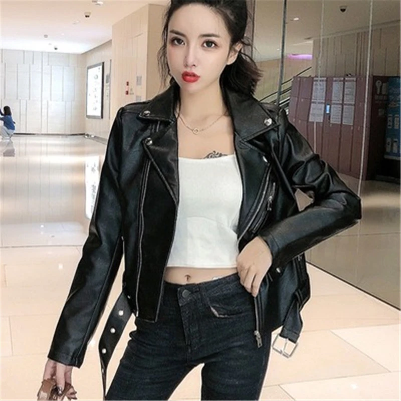 Chaqueta de sintético para mujer, abrigo con cremallera, estilo Bomber Punk, para primavera y otoño, novedad de 2020|Chaquetas de cuero| - AliExpress