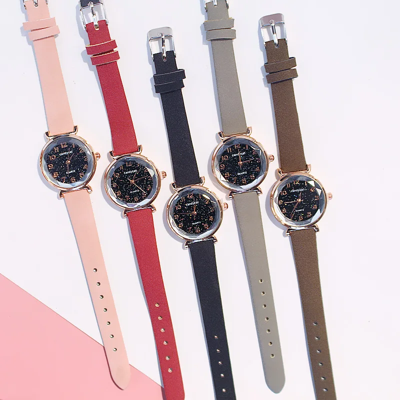 montre dame 2020 Casual Women Watches Bracelet Set Starry Sky Ladies Bracelet Watch Leather Quartz Wrist Watch Clock
