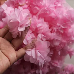 Elegant 24Pc 3D Chiffon Lace Floral Applique Trim for Bridal and Fashion Accessories (Pink)