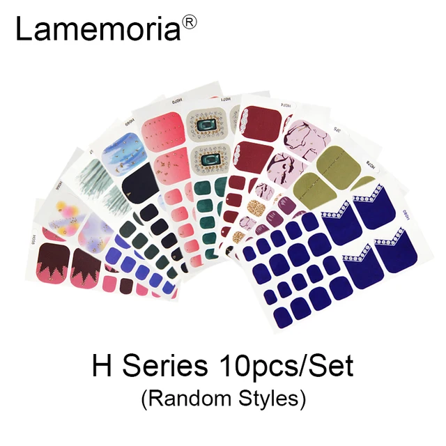 10/20pcs Full Cover Wraps Nail Polish Stickers Strips Plain Nail Art Decorations Stripe Designs Glitter Powder Manicure Tips H-10pcs random