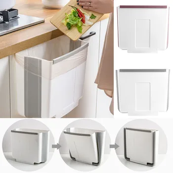 

Folding Waste Bin Kitchen Cabinet Door Hanging Trash Can Wall Mounted Trashcan for Bathroom Toilet Waste Storage Container