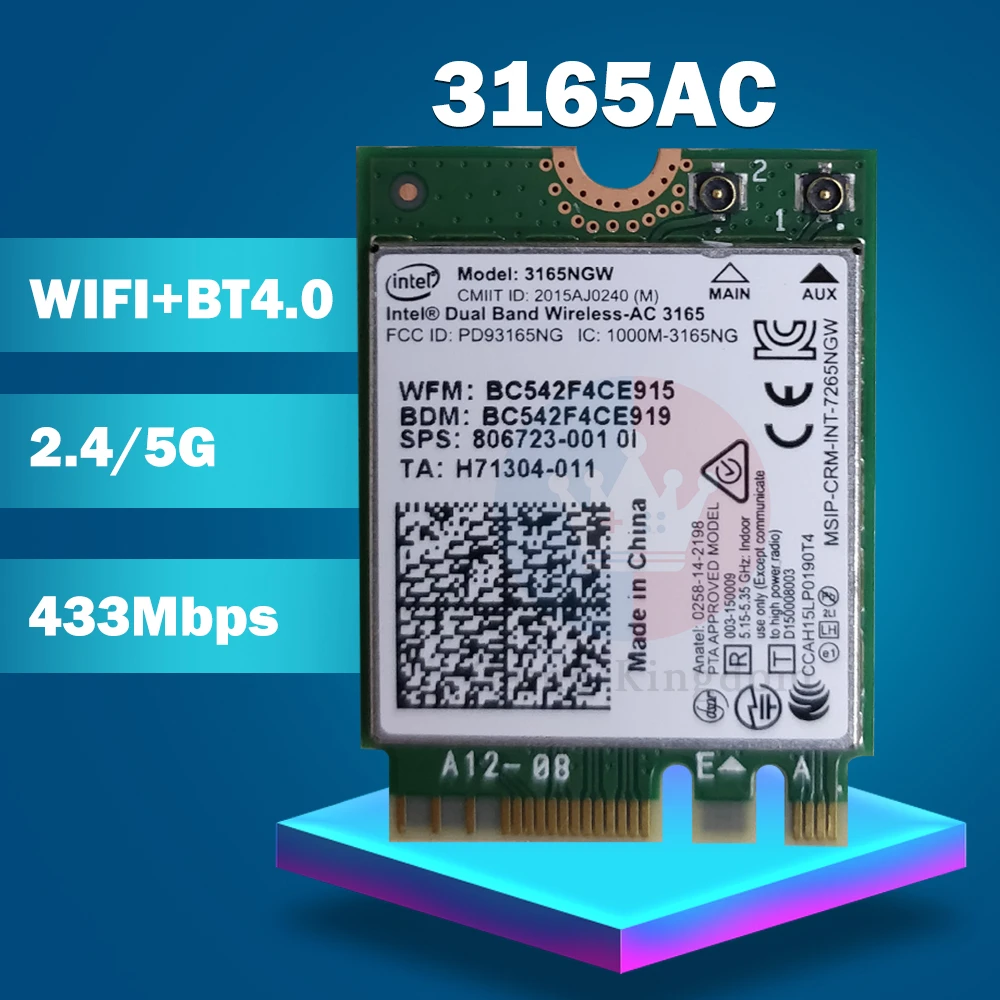 Wifi Không Dây Thẻ Cho HP SP 806723-001 Intel Kép-AC 3165 3165ac 3165NGW WIFI Bluetooth 4.0 NGFF Thẻ 802.11AC lan to mobile adapter