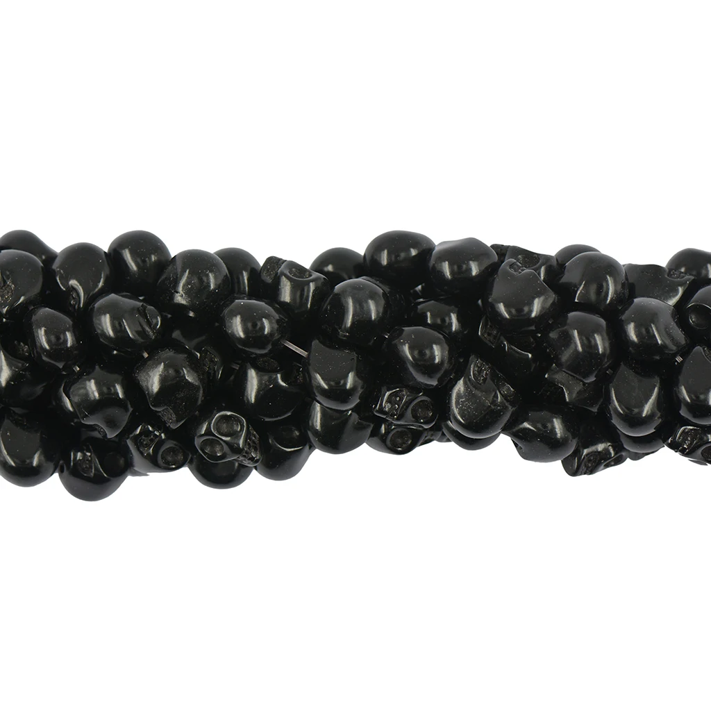 Lot Of 30pcs Spacer Pearl Skull Carved Halloween Jewelry Making - Black