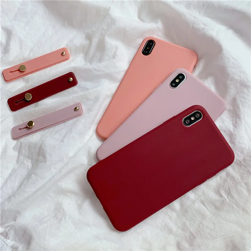 Ремешок на запястье кронштейн чехол для телефона для iphone 11 Pro Max XR XS MAX X 7 8 6 6s Plus карамельный цвет Силиконовые мягкие чехлы держатель на руку