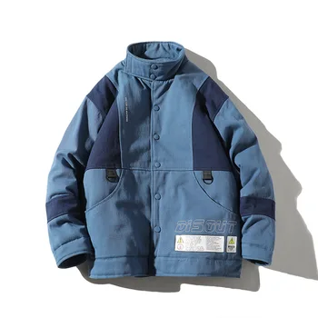 

Streetwear Parka Mens Winter Padding Puffy Blue White Jacket Men's Snow Cargo Thick Warm Japanese Loose Men Warm Coat AA50JK