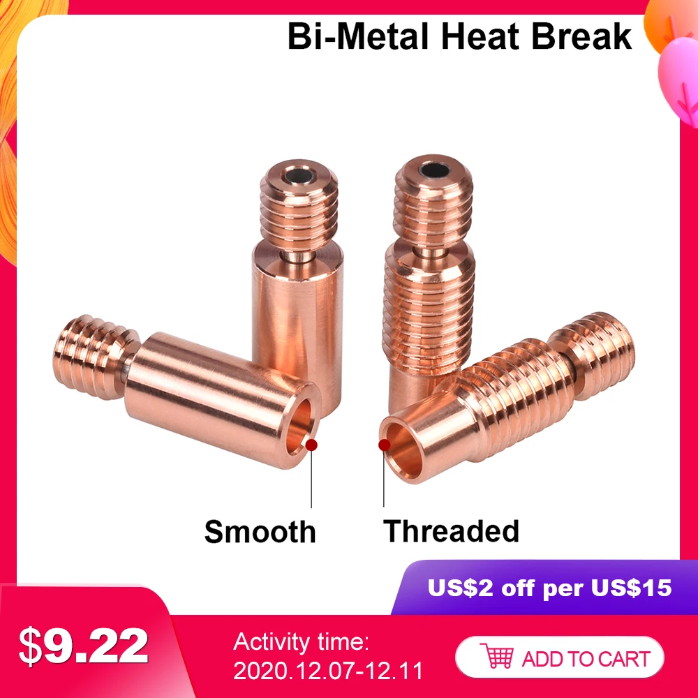 

BIQU High Quality Bi-Metal Heat Break V6 Throat For E3D V6 Hotend Prusa i3 MK3 Heater Block 1.75mm 3D Printer Parts heatbreak