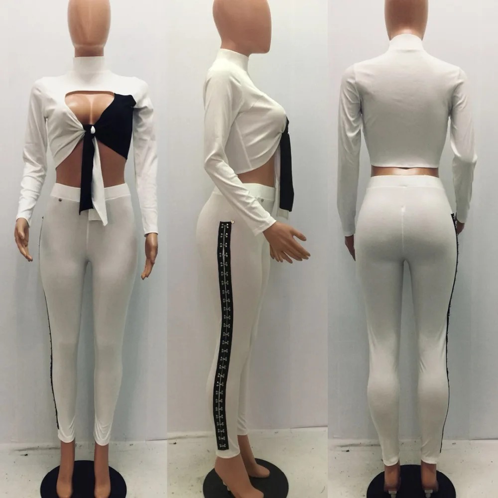 Комбинезон с панталонами femme elegante, черный и белый цвета, бандажный комбинезон со шнуровкой для женщин, боди с длинными рукавами, комплект из двух предметов S245