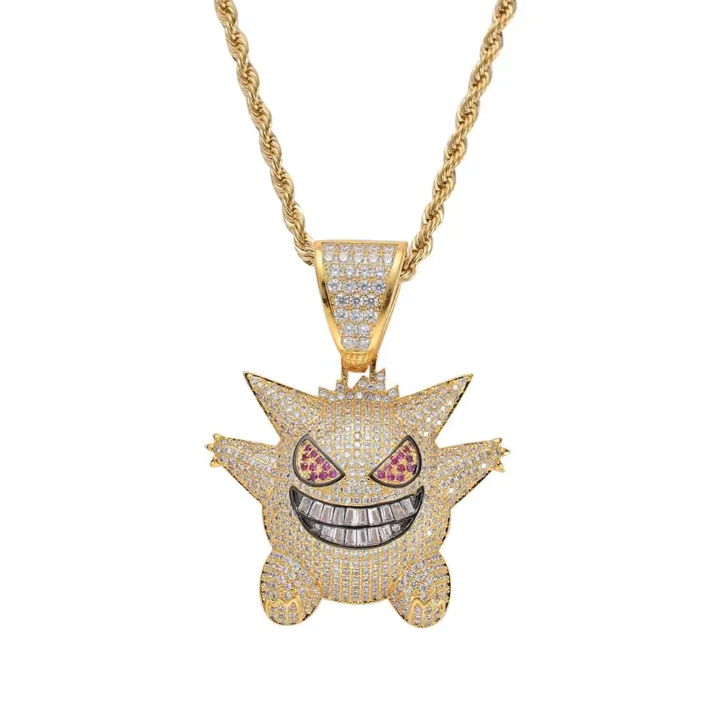 

New Copper Inlay Zircon Little Devil Elf Ghost Pendant With Stainless Steel 24 inch Chain Hip Hop Necklace Fashion Jewelry Gifts