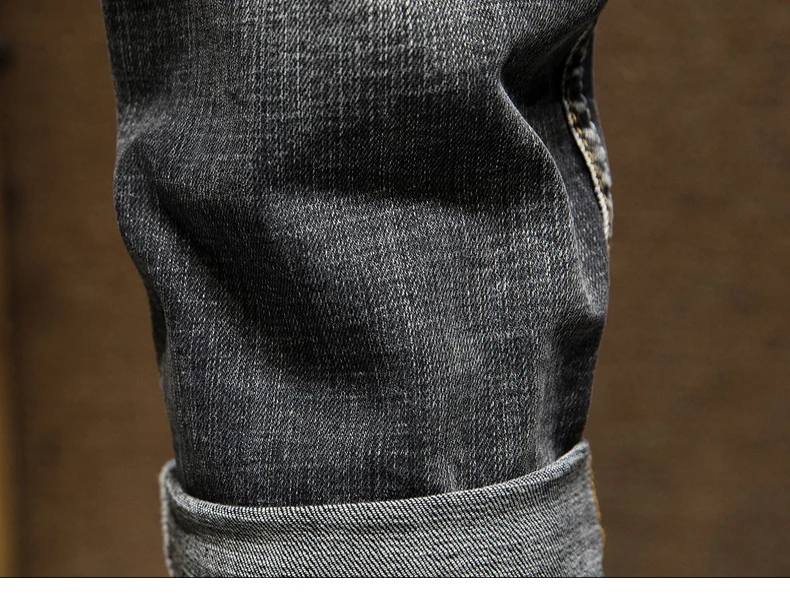 Distressed Jeans Men Ripped Slim Fit Gray Stretch Denim Pants Fashionable Streetwear Biker Jean for