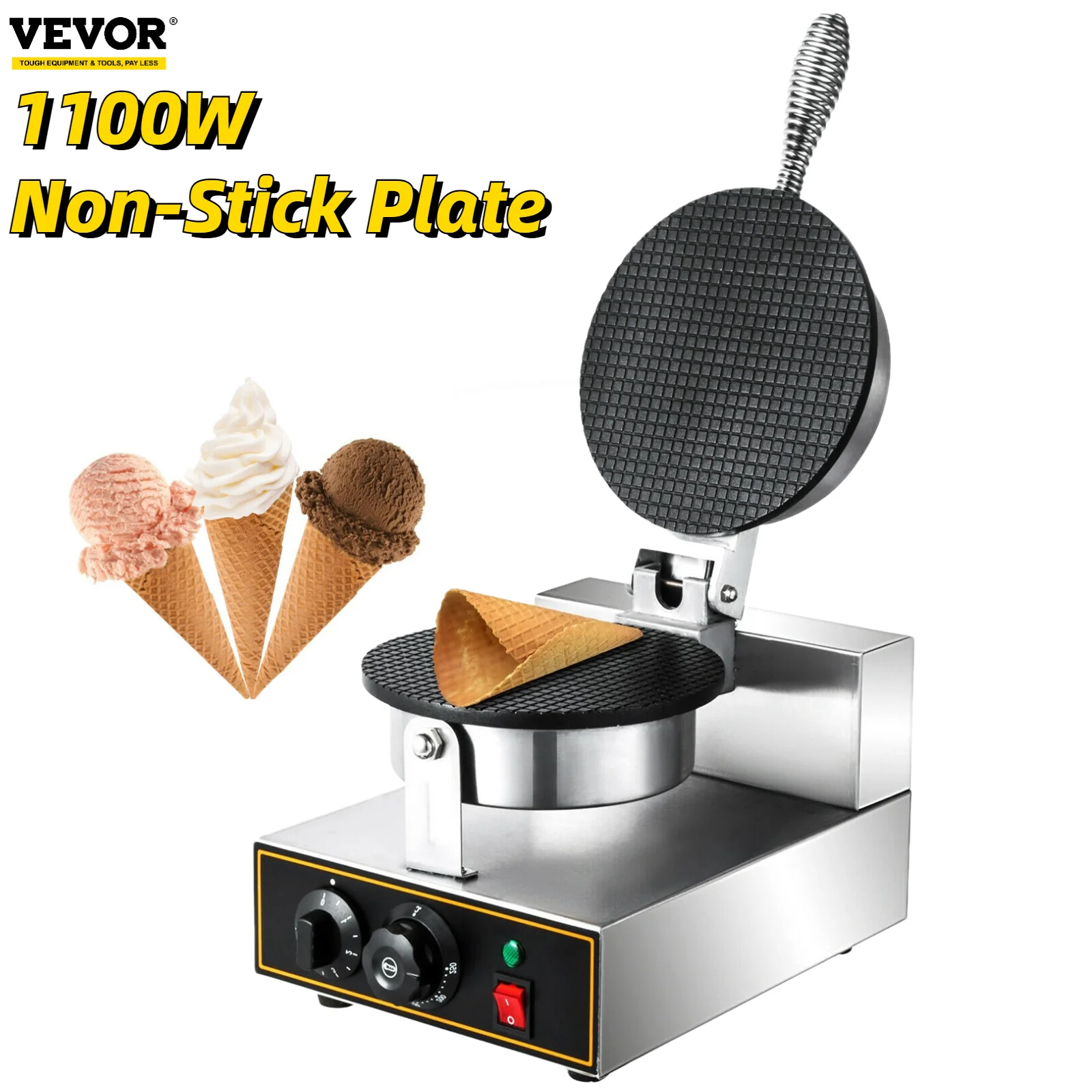 Electric Ice Cream Cone Machine Waffle Maker Nonstick Restaurant Egg Roll Maker 