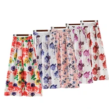 Летняя новая женская юбка свободного кроя Повседневная Свободная цифровая с высокой талией с принтом пушистый цветок Женская длинная юбка