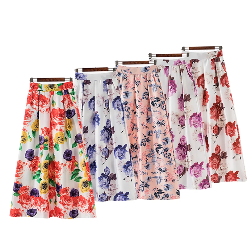

Summer New Women's Skirt Big Swing Casual Loose Digital 2019 Printing High Waist Fluffy Flower Female Long Section Skirt Women