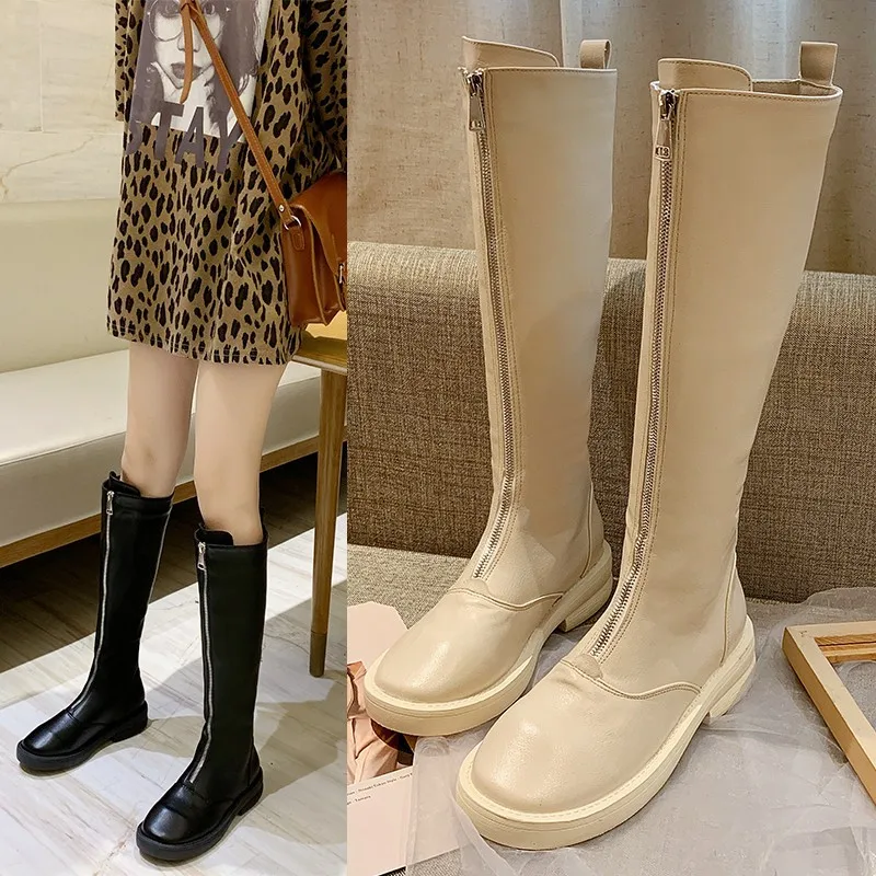 

Autumn And Winter Chunky Front Zipper Europe And America Boots Children Waterproof Platform Versatile Biker Boots Slimming Leg-s