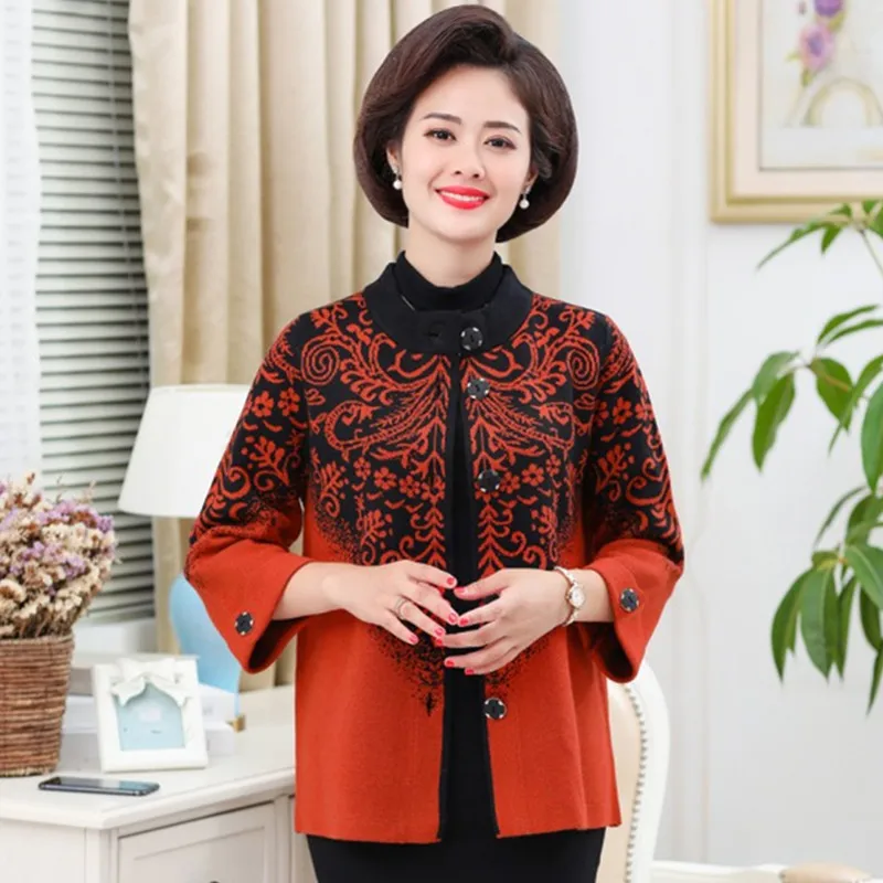 UHYTGF Womens Sweater Single-Breasted Knitted Cardigan Female Autumn Sweater Coat Stand Collar 4XL Loose Size Sweater Jacket 815