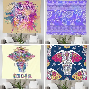 

India Elephant Tapestry Mandala Wall Hanging Tapestry Carpet Psychedelic Bedspread Wall Cloth Tapestries Decor Polyester Cloth