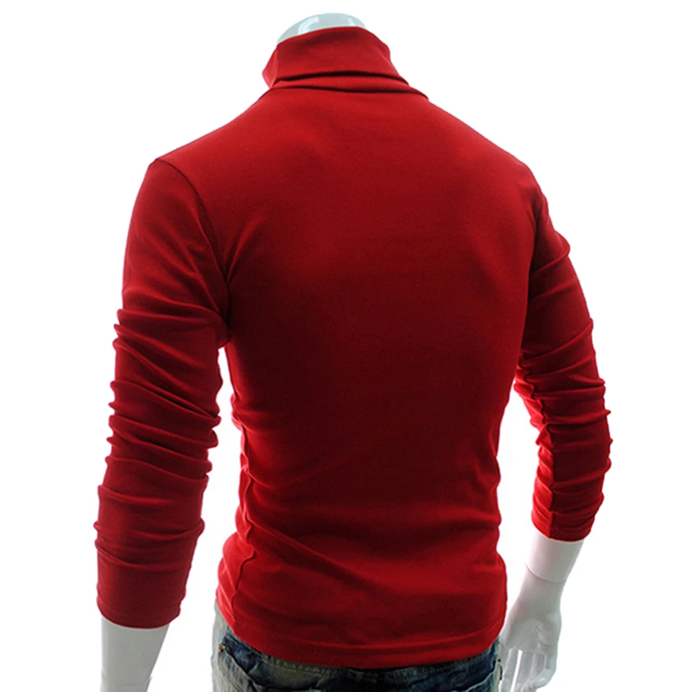 Осенний мужской Однотонный свитер с высоким воротником и длинным рукавом, облегающий вязаный пуловер, Мужская одежда, свитер, хит