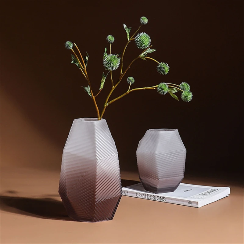 

Pink Gradient Geometric Frosted Glass Vase Floral Desk Decoration Stripe Flower Arrangement Home Decor Modern Vases Flowers