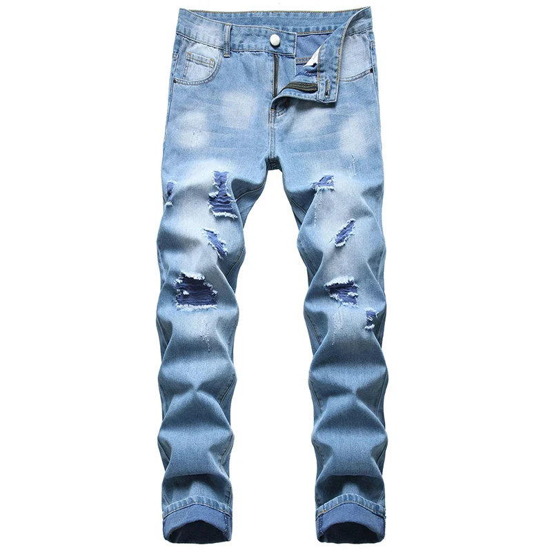 Men Spring Autumn Slim Fit Ripped Jeans Men Cotton Stretch Denim Pants Cowboy Trousers Ropa Hombre Casual Biker Jeans Male