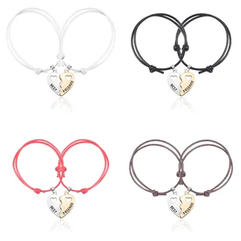 

YEYULIN New Fashion Couple Bracelet Stitching Heart Bracelets Women Cute Cat Pendant Romantic Valentine's Day present for Lovers