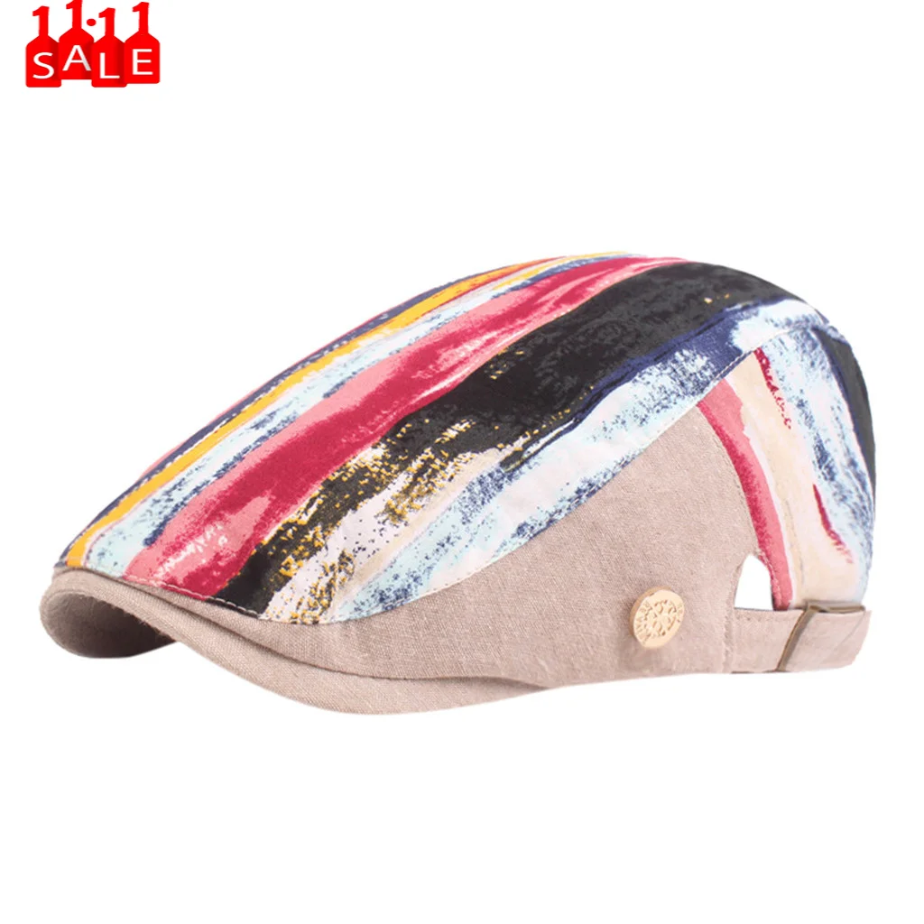 Мужские береты с разноцветными застежками и принтом в виде радуги, удлиняемые береты, пиковые блиндеры, Бейкер, шапка для мальчика, пиковые береты с узором в елочку, плоский берет, chapeau femme# ZB