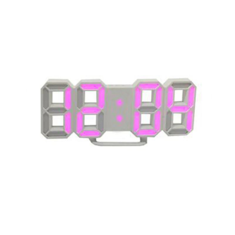 3D светодиодный настенные часы современный дизайн цифровые настольные часы будильник ночник Saat reloj de pared часы для украшения дома гостиной - Цвет: Pink