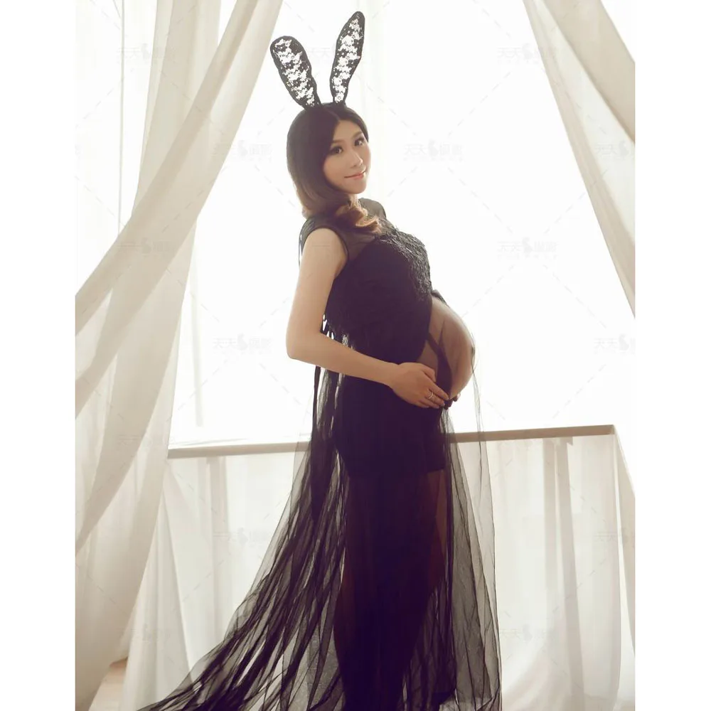 

Bunny Girl Maternity Dresses For Photo Shoot Clothes Maternity Photography Props Pregnancy Dress Photography Long Lace Vestidos