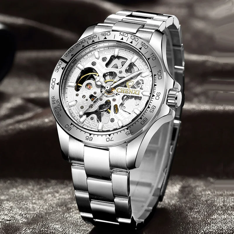 Chenxi Top Brand Watch Men Skeleton Watches Fashion Royal Design Hollow Out Gear Movement Orologi Da Polso Meccanici Automatici 2021