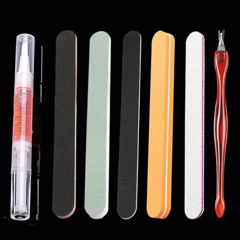 7 шт./пилочки для дизайна ногтей, питательные масляные буферные губки, полировка, Гель-лак, акриловые Инструменты для педикюра, набор для ногтей, профессиональный набор