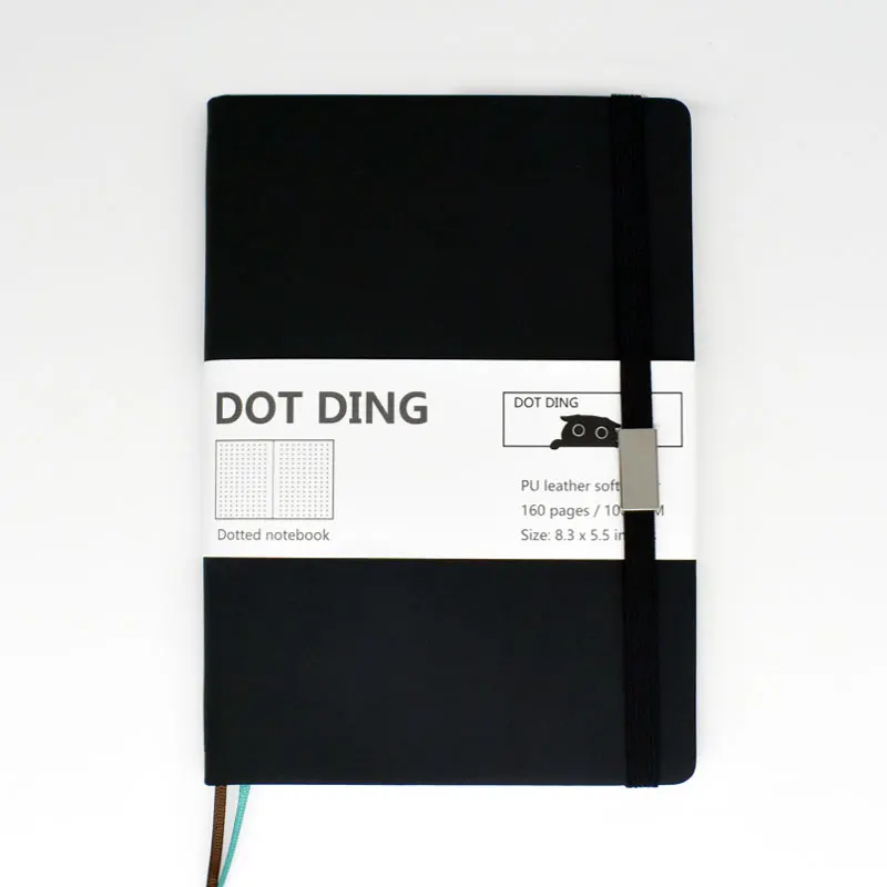 Черный Bullet Journal A5 размер точечная бумага, кожаный мягкий переплет, 80 листов, слоновая кость белая бумага 100 GSM, блокнот ручной работы планировщик - Цвет: Черный