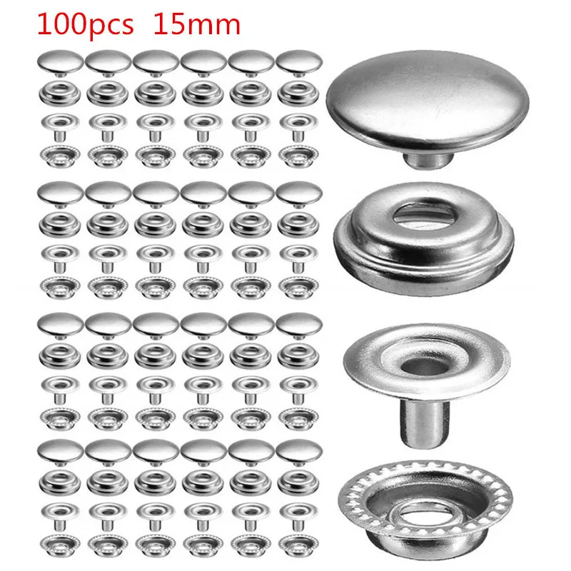 

25 Set 15MM Stainless Steel Fastener Snap Press Stud Button DIY Leather Craft clothing handbags leather strap sewing accessories