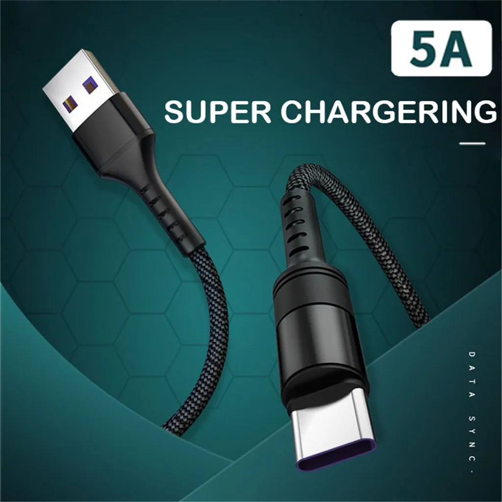Usb type-c кабель 5A 3,0 1 м авто отключение Быстрая зарядка нейлоновый кабель для samsung для Xiaomi для huawei