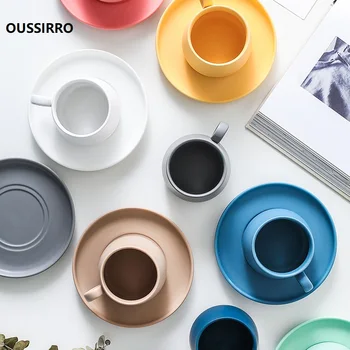 

OUSSIRRO 300ml Couple Theme Pure Color feel Ceramic Cup with Cover and Spoon Milk Mugs Cup For Maiden gift