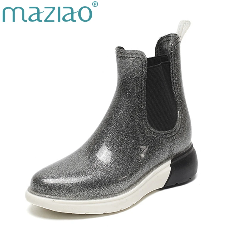 резиновые сапоги женские Непромокаемые до лодыжки женская однотонная резиновая