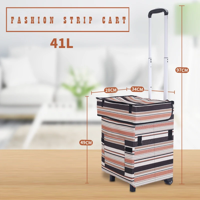 

E-FOUR Shopping Cart with Extended Long Handle Folding Grocery Cart with Lightweight Aluminum Alloy Frame Waterproof Pockets Car