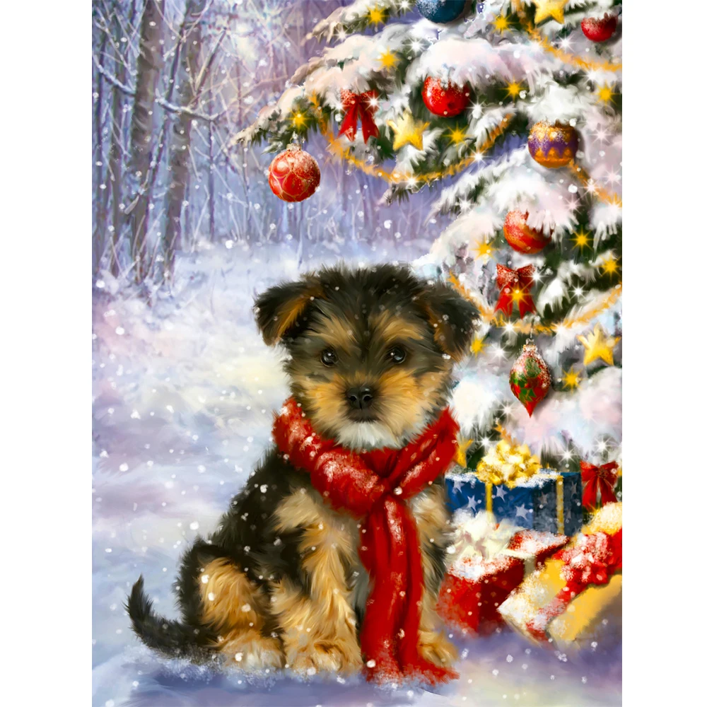 

Christmas Diamond Painting Dog 5D DIY Diamond Embroidery Winter Animal Cross Stitch Set Mosaic Home Decor Gift