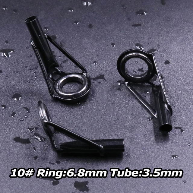 3Pcs Fishing Rod Tip Guides Repair Kit Stainless Steel Frames Ceramics Rings Black Rod Building Guide Eye Building Repair 6#~16# Size10 3.5mm 3Pcs