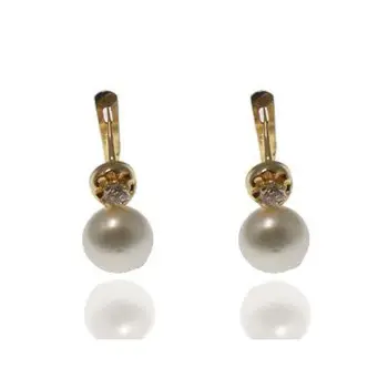 

Earrings yellow golden you and me with Pearl and cubic zirconia