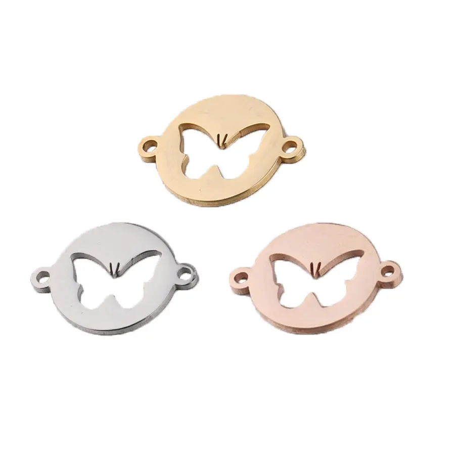 Круглые Подвески в виде бабочки с полым коннектором зеркальные полированные