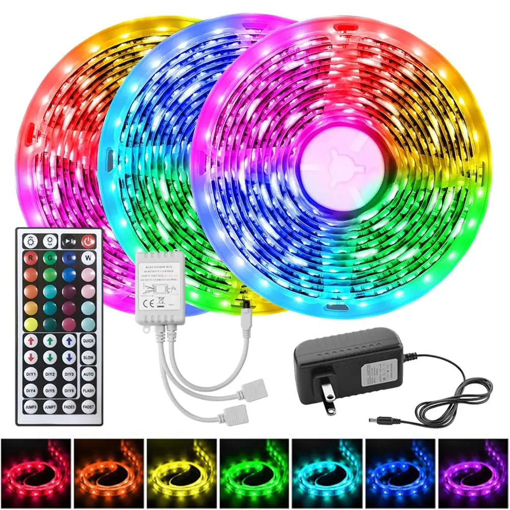 RGB 5050 LED Strip Light With Remote Control DC 12V Flexible Ribbon 5M Tape Diode +Adapter led strip lights decoration for wall