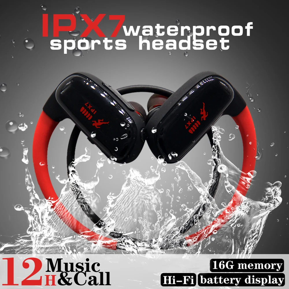 SM828 Headphones Wireless Bluetooth Earphone 16GB MP3 Player IPX7 Waterproof Stereo Music Earbuds Sports Headset With microphone