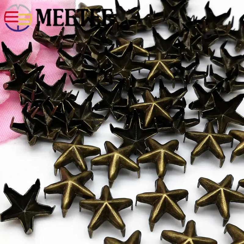 Meetee 100/300pcs 10mm Five-pointed Star Claw Nails Metal Button Decoration Rivet for Handbag Shoes Leather Crafts Accessories