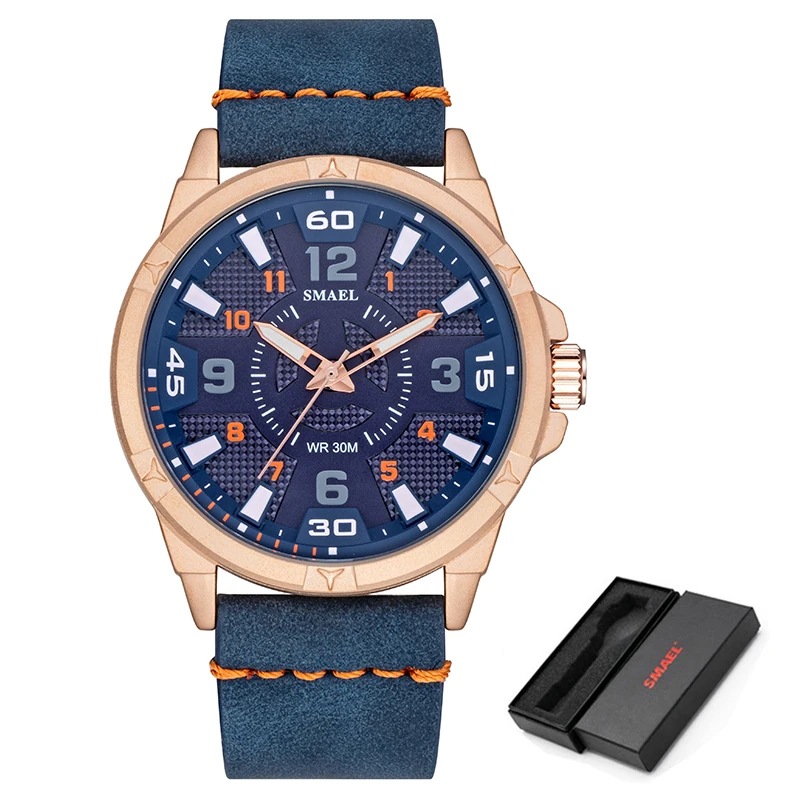 Blue SMAEL модные мужские часы Военные Спортивные мужские s часы лучший бренд класса люкс Водонепроницаемые кожаные кварцевые часы мужские Relogio Masculino - Цвет: Blue