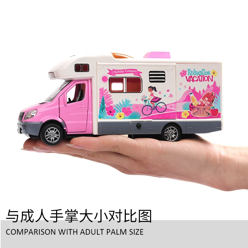 1:36 Holiday Camper Models Of Cars Metal Model Sound And Light Pull Back For Kids 4 Doors Can Be Opened cars miniature bus toy