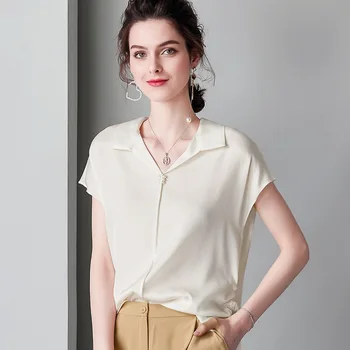 

white silk blouse top for women high quality bat short sleeve 4XL plus size casual sexy office dress shirts dropshipping