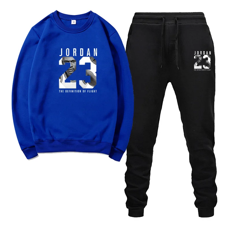 Blue and black Осенне-зимние новые мужские спортивные костюмы, спортивные мужские комплекты одежды, Топы+ штаны, Мужская толстовка, мужской брендовый комплект с капюшоном - Цвет: Blue and black