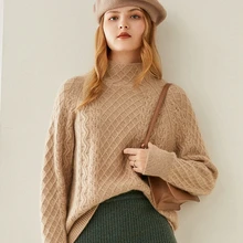 Aliexpress - Tailor Shop Custom Made Turtleneck Pure Cashmere Sweater Women Twisted Loose Loose Pullover Short Sweater Knitted Base
